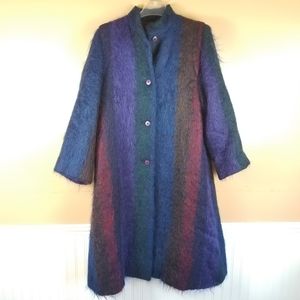 Vintage Luxurious Mohair Coat Purple Green Striped